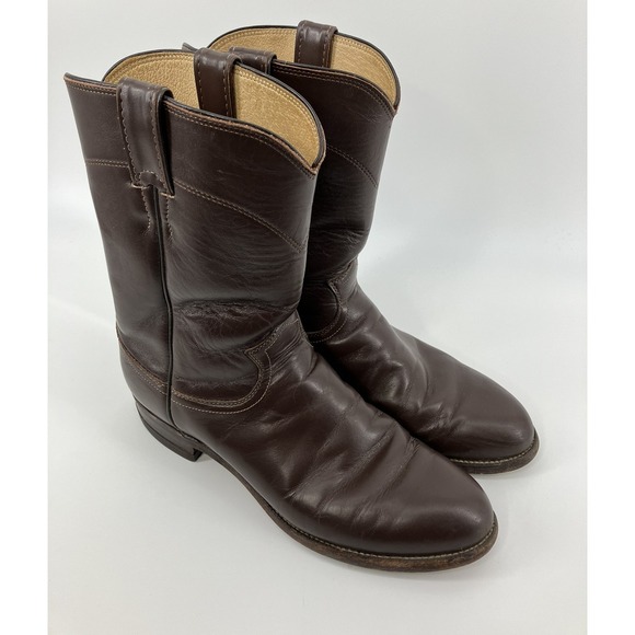 Vintage Justin Boots Mens Brown Leather Roper 3132 Western Cowboy USA Work Rodeo - Picture 1 of 10